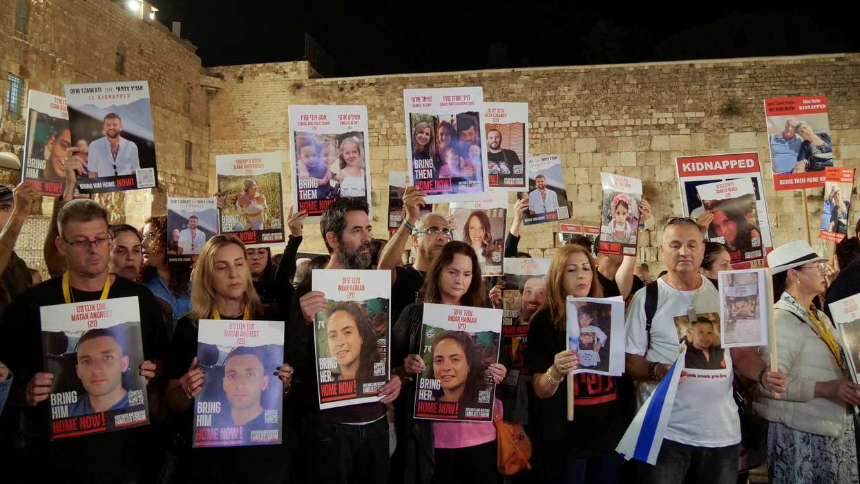 Israeli take part in a gathering and prayer by the Western Wall in the Old City of Jerusalem, Judaism's holiest prayer site, calling for the release of the hostages taken by the Palestinian Islamist group Hamas in the October 7 attack, in Jerusalem, November 7, 2023