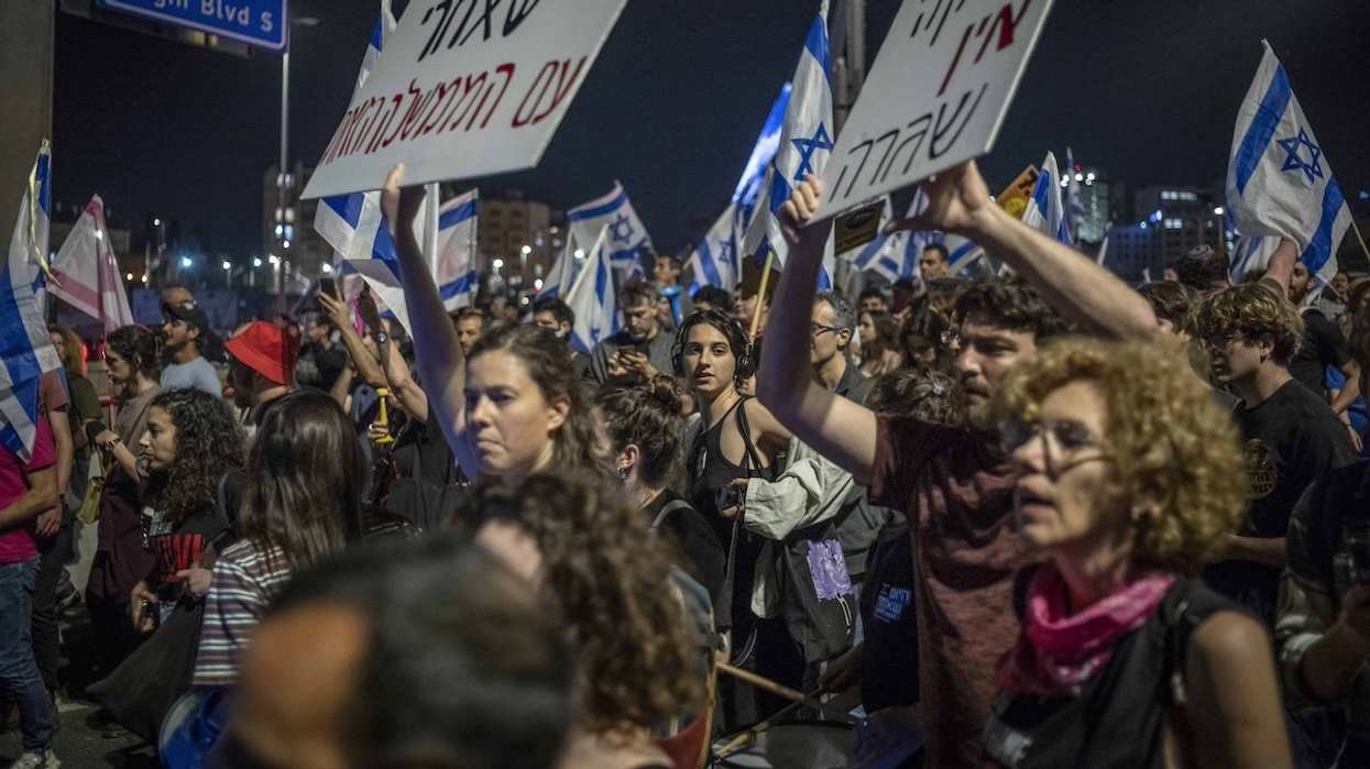 Israelis block roads during a protest in Jerusalem.