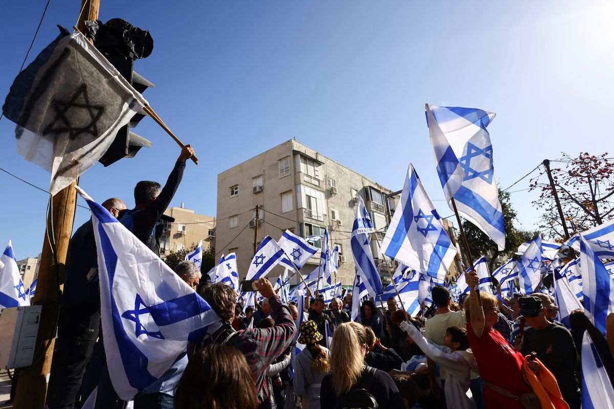 Israelis demonstrate during "Day of Resistance" as Israeli Prime Minister Benjamin Netanyahu's nationalist coalition government presses on with its contentious judicial overhaul, in Tel Aviv, Israel. 