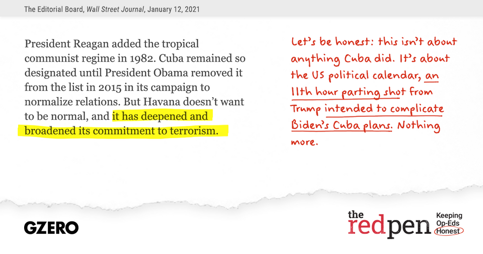 "..it has deepened and broadened its commitment to terrorism."  Let's be honest: this isn't about anything Cuba did. 