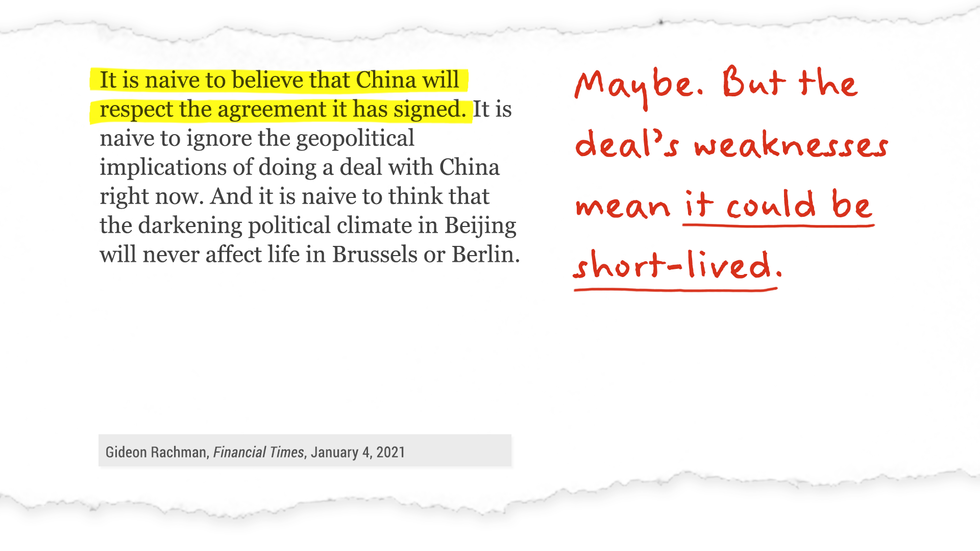 "It's naive to believe that China will respect the agreement it has signed." Maybe. But the deal's weaknesses mean it could be short-lived.