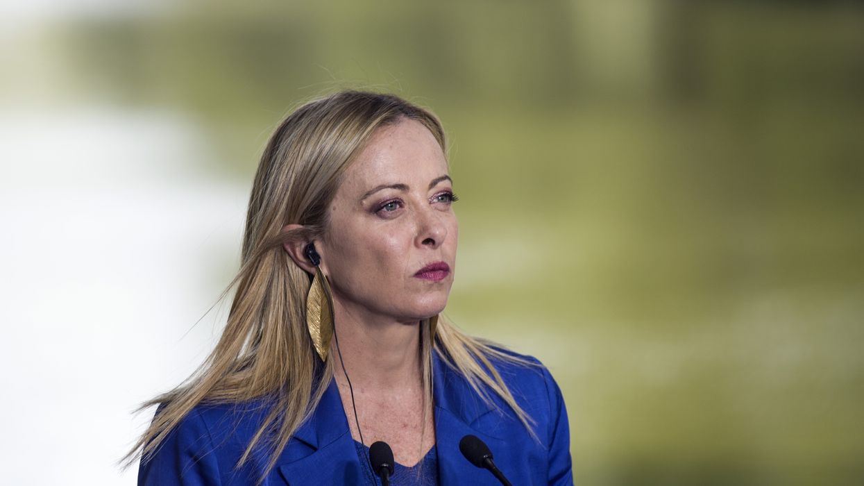 Italian PM Giorgia Meloni during a press conference on a visit to Poland.