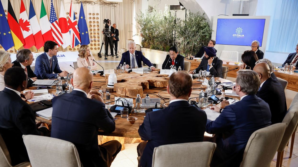 Italian Prime Minister Giorgia Meloni, Japanese Prime Minister Fumio Kishida, Canadian Prime Minister Justin Trudeau, U.S. President Joe Biden, European Commission President Ursula von der Leyen and World Bank President Ajay Banga attend a Partnership for Global Infrastructure and Investment (PGII) event, on the first day of the G7 summit, in Savelletri, Italy, June 13, 2024.