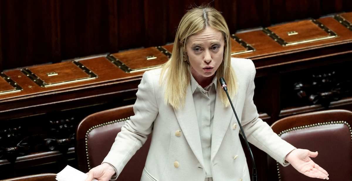 ​Italy's Prime Minister Giorgia Meloni speaks at the lower house of Parliament, ahead of a European Union leaders' summit, in Rome, Italy, December 17, 2025. 
