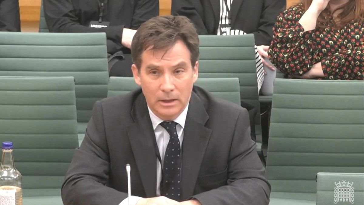 James Hawes giving evidence on British film and high-end television to the Culture, Media and Sport Committee at the Houses of Parliament, London. Picture date: Wednesday February 21, 2024.