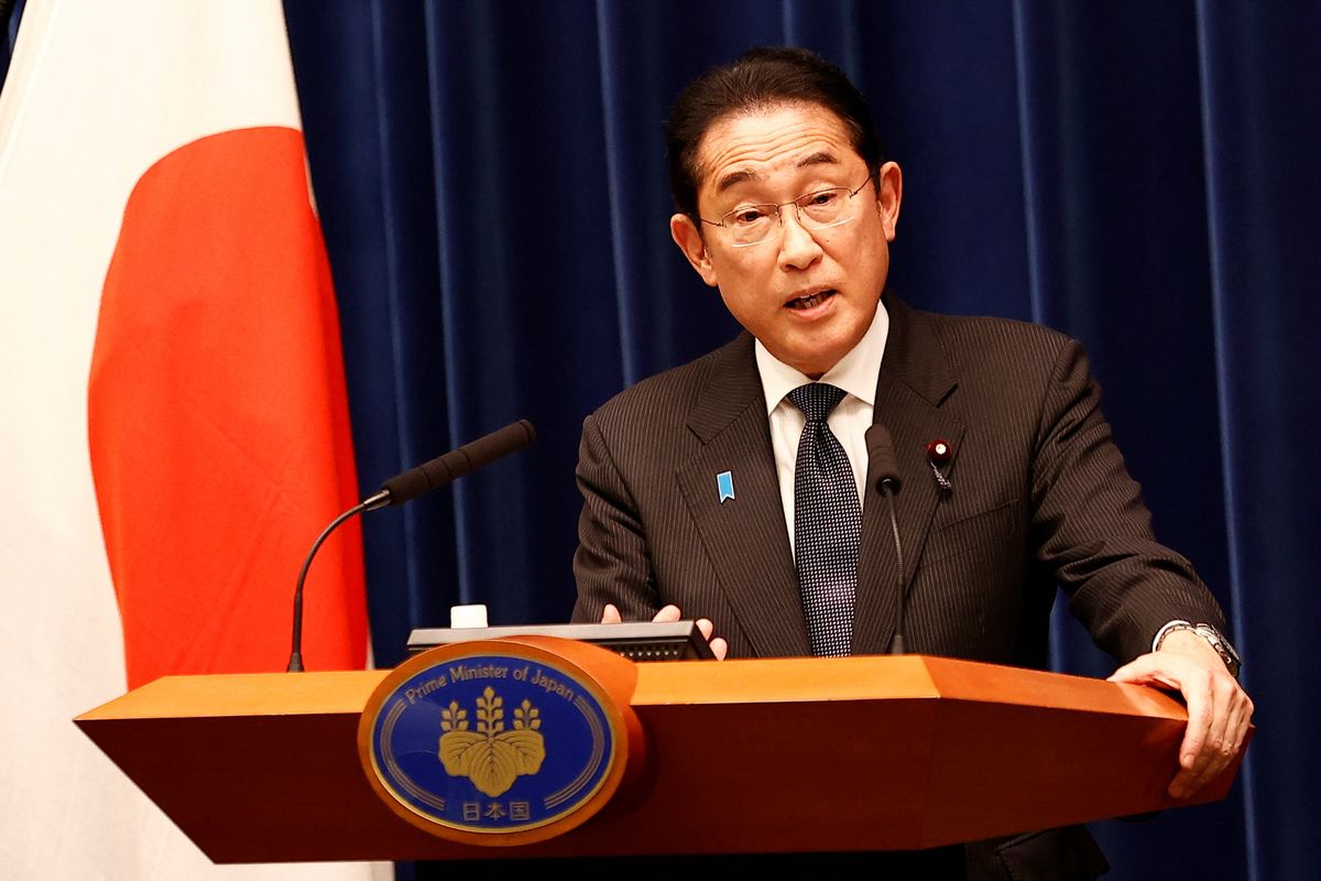 Japanese Prime Minister Fumio Kishida speaks during a news conference at the prime minister's office in Tokyo