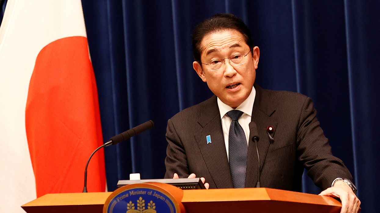 Japanese Prime Minister Fumio Kishida speaks during a news conference at the prime minister's office in Tokyo