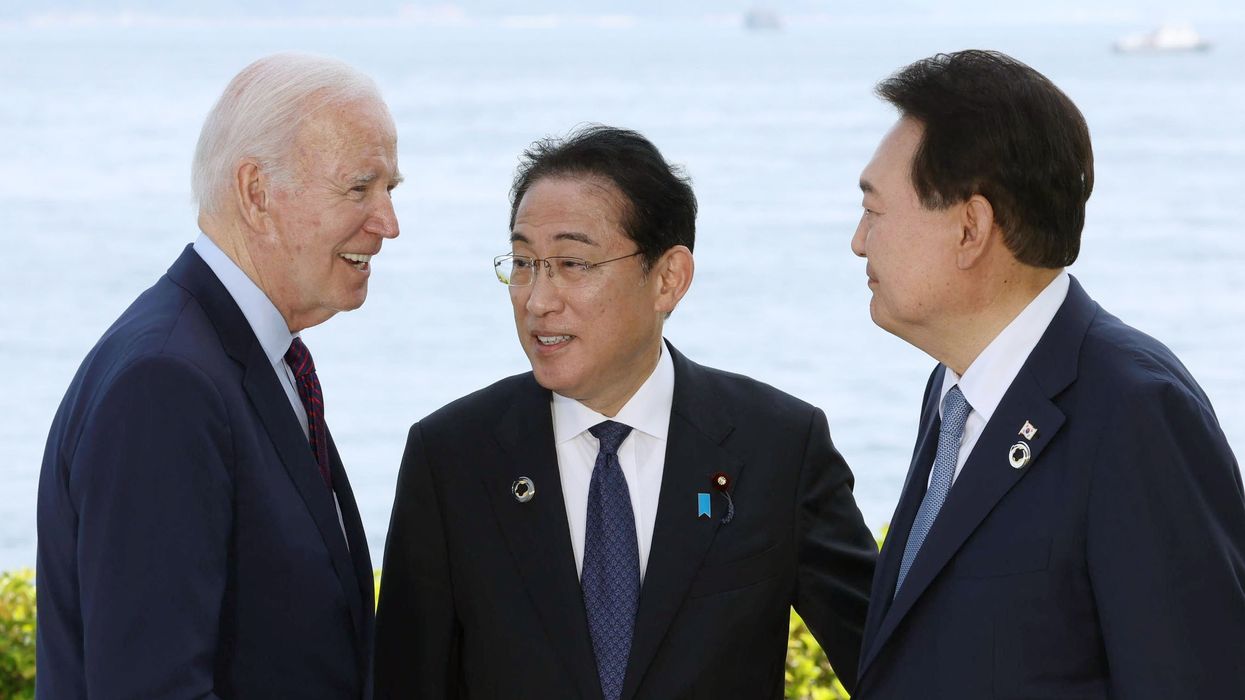 Japanese Prime Minister Fumio Kishida, U.S. President Joe Biden and South Korean President Yoon Suk Yeol.