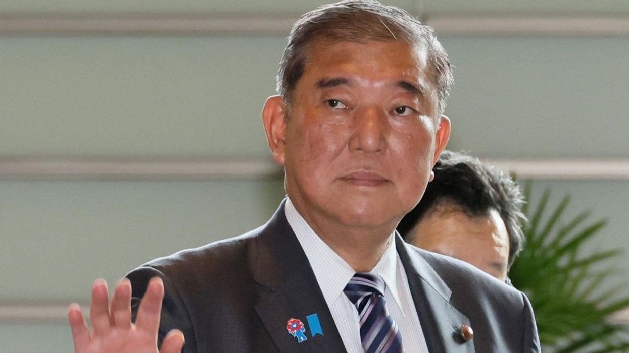 Japanese Prime Minister Shigeru Ishiba attends an interview with reporters about running for the Liberal Democratic Party (LDP) presidential election at the Prime Minister's office in Tokyo, on September 8, 2025.