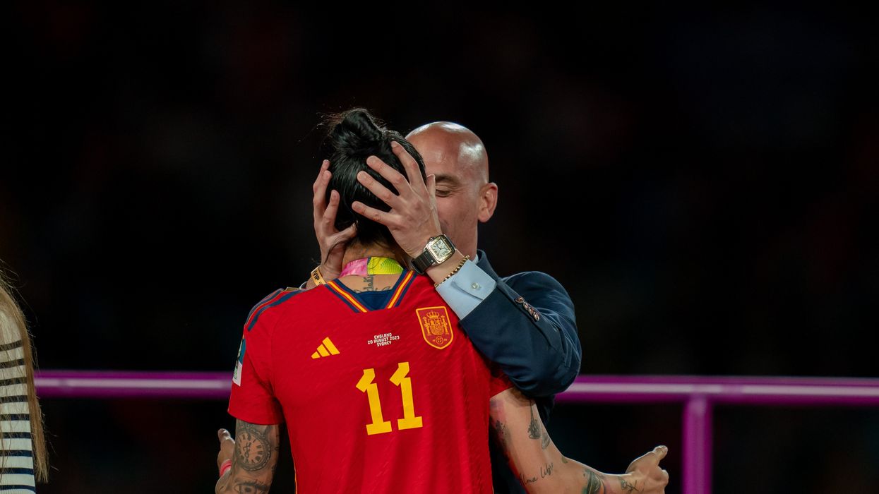 Jenni Hermoso is kissed by the president of the RFEF Luis Rubiales during the presentation ceremony of the FIFA Women's World Cup 2023 at Stadium Australia in Sydney, Australia.