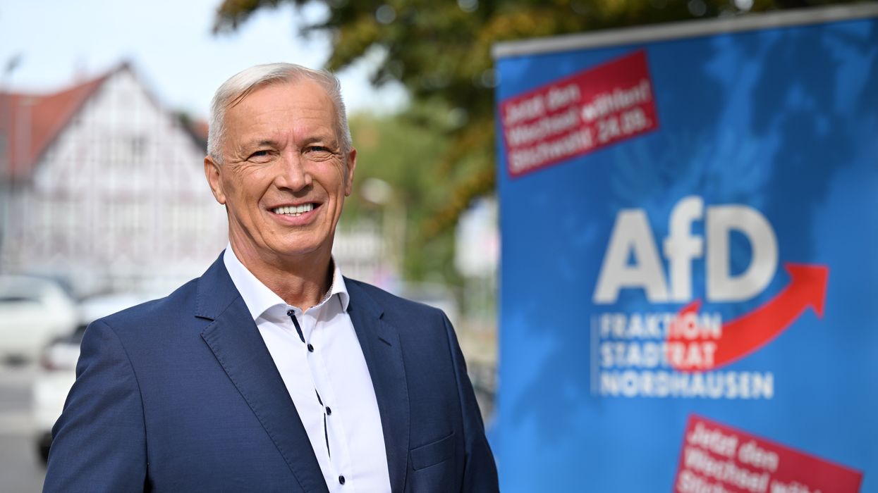 Jörg Prophet, AfD candidate for mayor in Nordhausen, stands in the city center.
