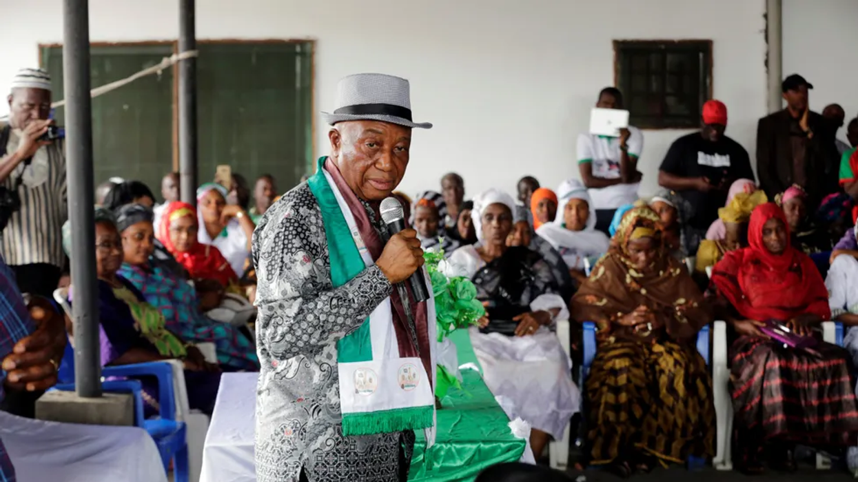 Joseph Nyuma Boakai, Liberia's Vice President and presidential candidate of the Unity Party (UP), speaks during a campaign rally in Monrovia, Liberia December 24, 2017.