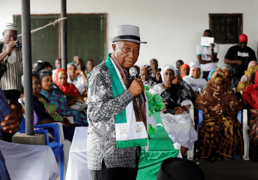 Joseph Nyuma Boakai, Liberia's Vice President and presidential candidate of the Unity Party (UP), speaks during a campaign rally in Monrovia, Liberia December 24, 2017.