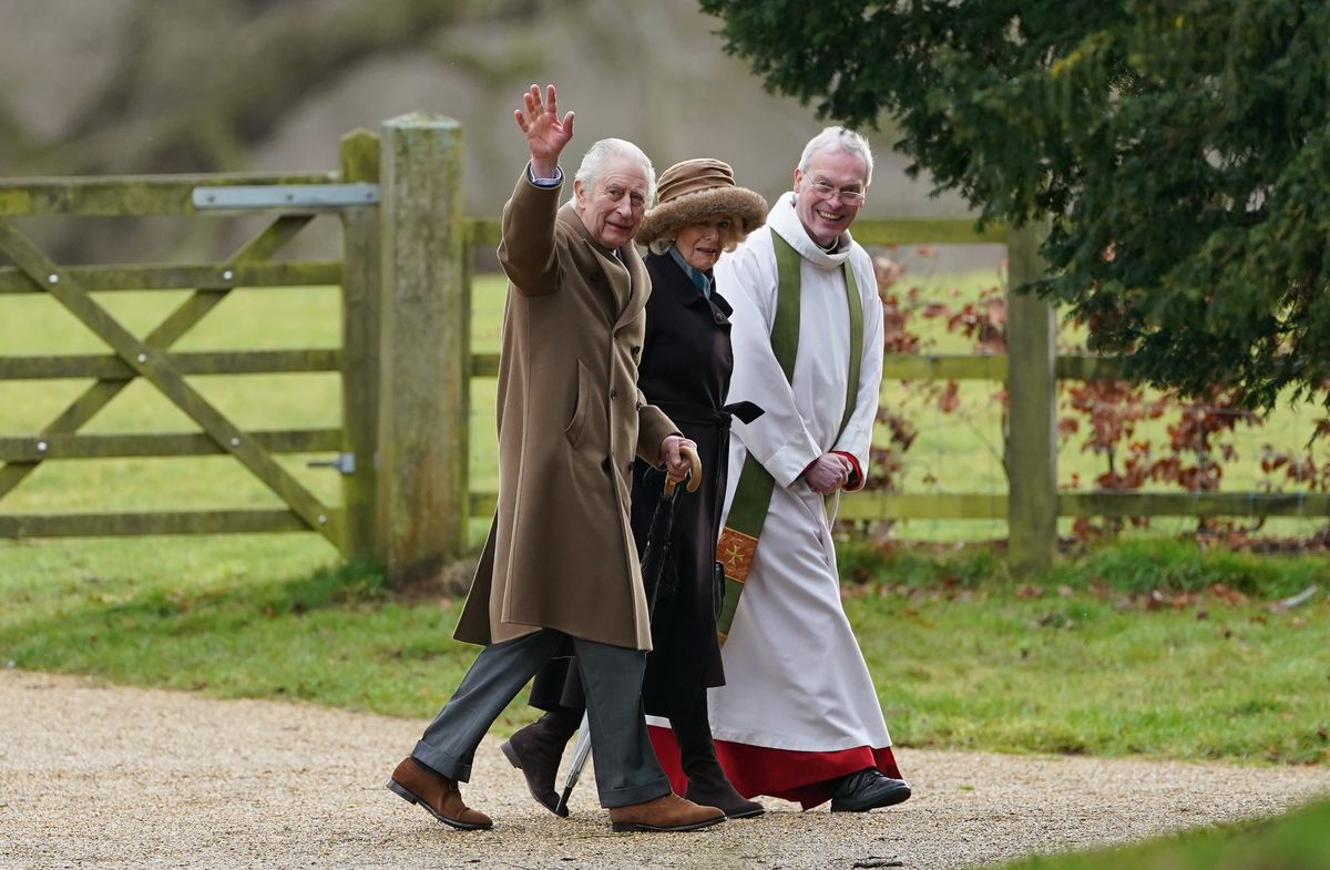  King Charles III and Queen Camilla arrive to attend a Sunday church service at St Mary Magdalene Church in Sandringham, Norfolk.