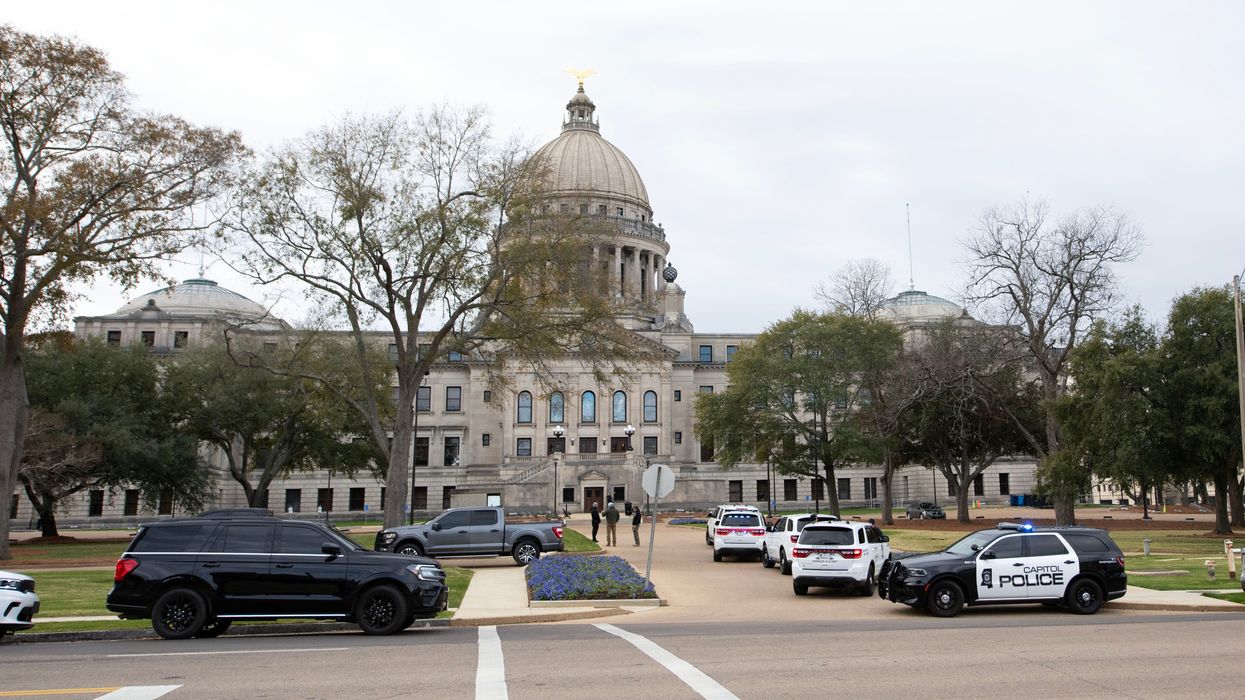 Law enforcement surround the Mississippi State Capitol