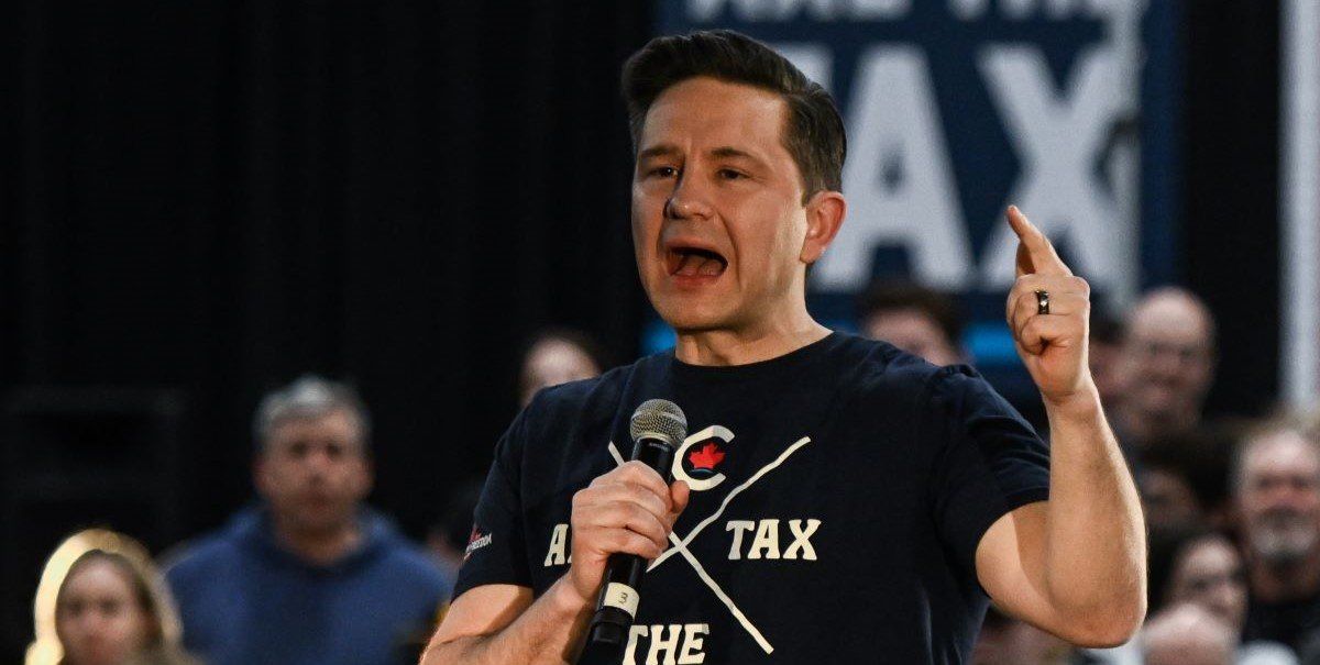  Leader of Canada's Conservative Party, Pierre Poilievre, speaks during a 'Spike the Hike - Axe the Tax' rally in Edmonton, on March 27, 2024, in Edmonton, Alberta, Canada.