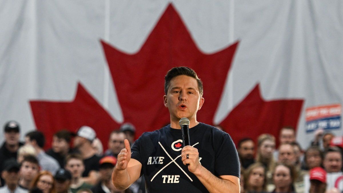 Leader of Canada's Conservative Party, Pierre Poilievre, speaks during a 'Spike the Hike - Axe the Tax' rally in Edmonton, on March 27, 2024, in Edmonton, Alberta, Canada.