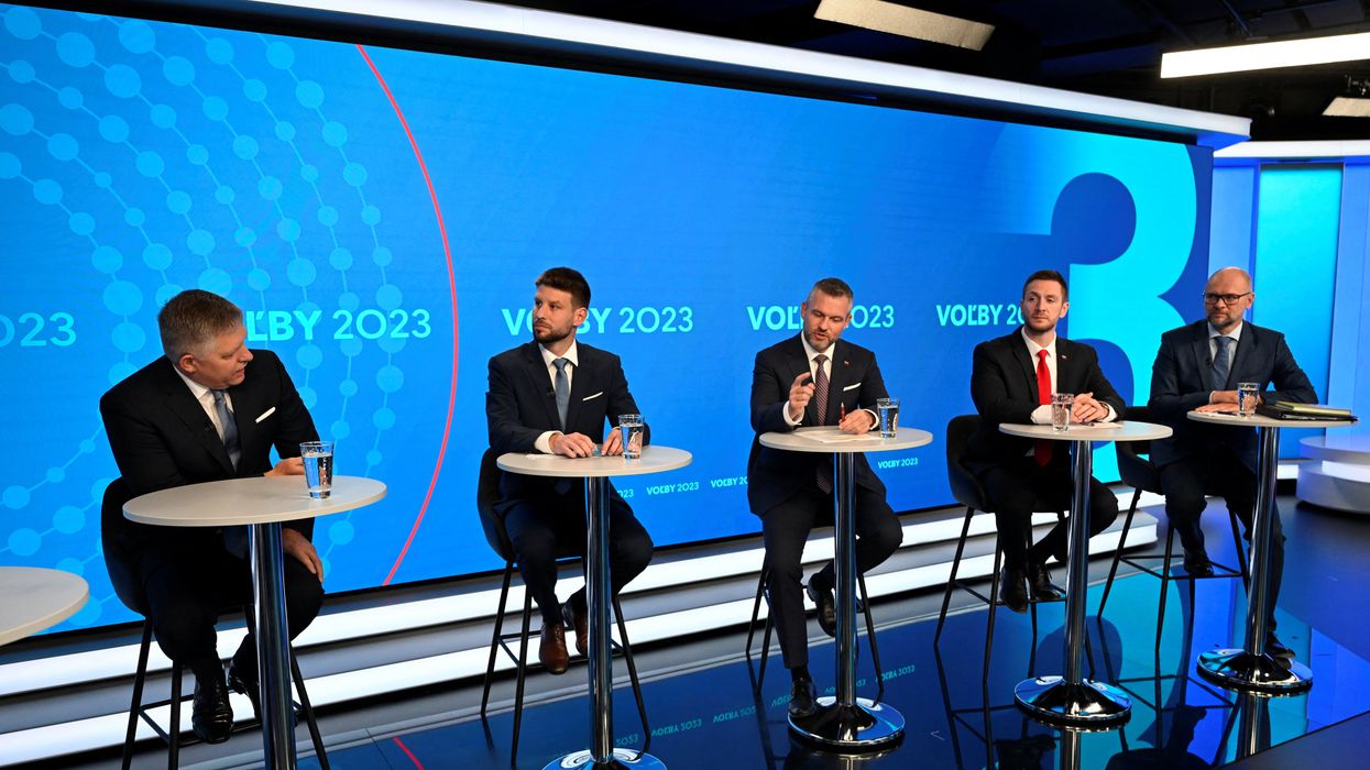 Leaders of various political parties attend a televised debate ahead of Slovak early parliamentary election.