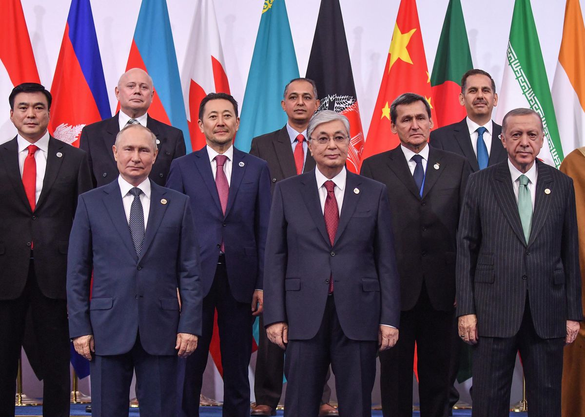 Leaders pose at the Conference on Interaction and Confidence-building Measures in Asia conference in Astana, Kazakhstan. 