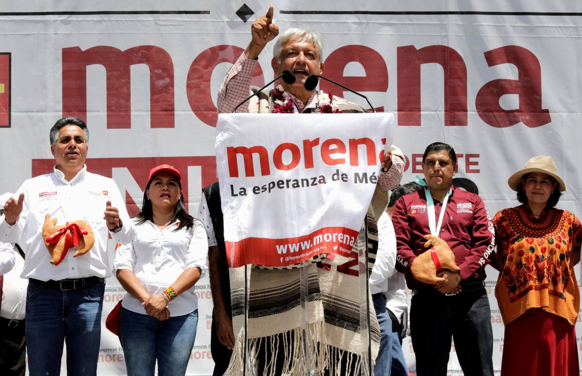 Leftist front-runner Andres Manuel Lopez Obrador of the National Regeneration Movement (MORENA) 