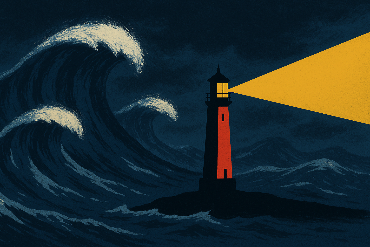 ​A lighthouse in a stormy sea.