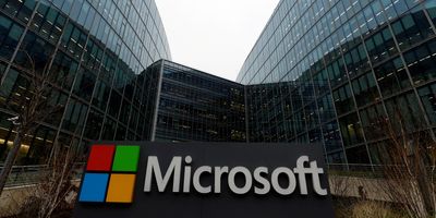 A Microsoft sign at the tech giant's offices in Issy-les-Moulineaux, near Paris.