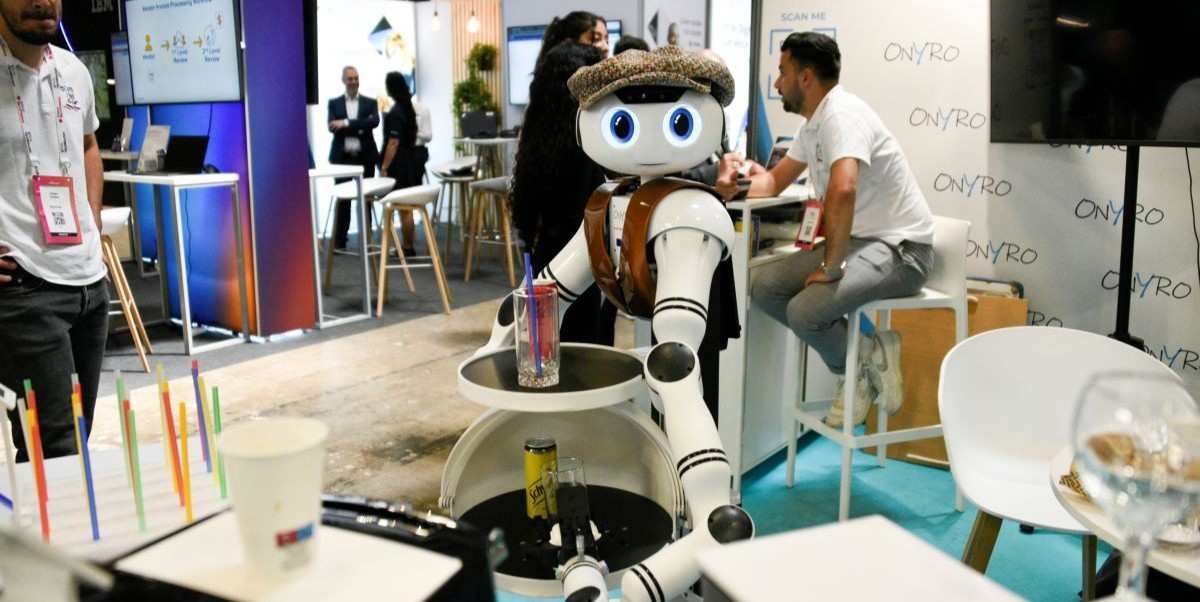 A robot waiter, serving drinks at the Vivatech technology startups and innovation fair, in Paris, on May 24, 2024.