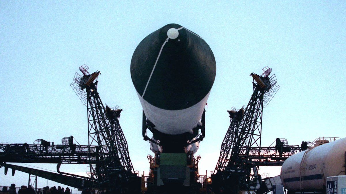 A Russian Soyuz rocket is carried to the launching pad at Russia's Baikonur cosmodrome on the territory of the former Soviet Kazakhstan on December 18. 