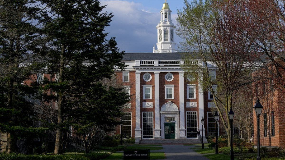 ​A view of the Business School campus of Harvard University in Cambridge, Massachusetts, USA, on April 15, 2025.