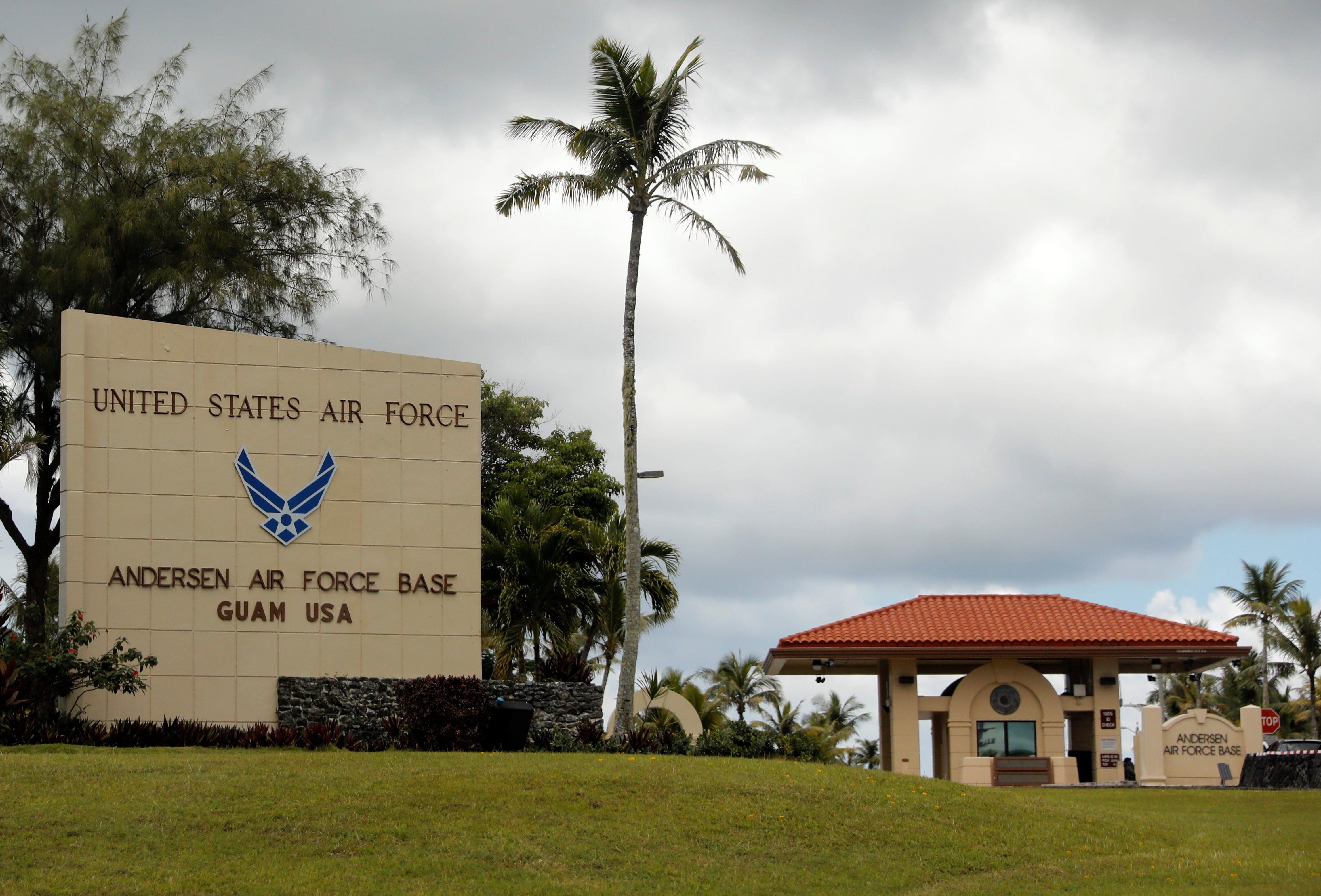 A view of the entrance of the US Andersen Air Force base on the island of Guam, a US Pacific territory.