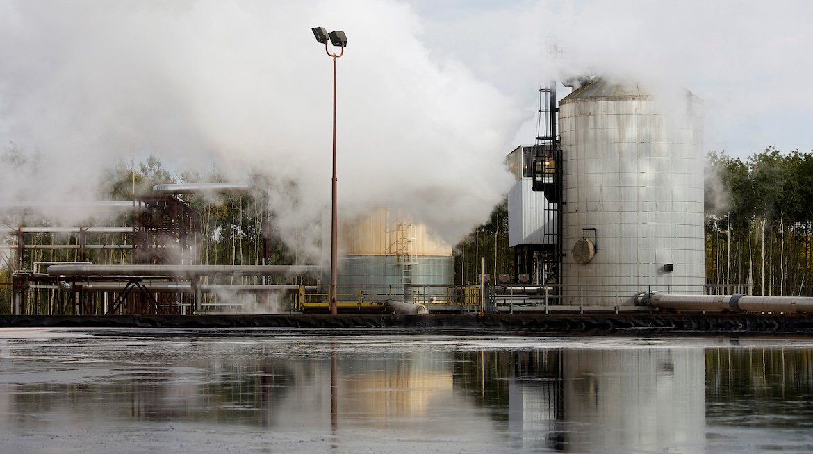 ​A water treatment pond at the McKay River Suncor oil sands in-situ operations near Fort McMurray, Alberta, as seen in 2014.