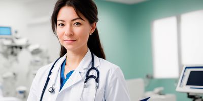 AI-generated image of a doctor holding a digital tablet.