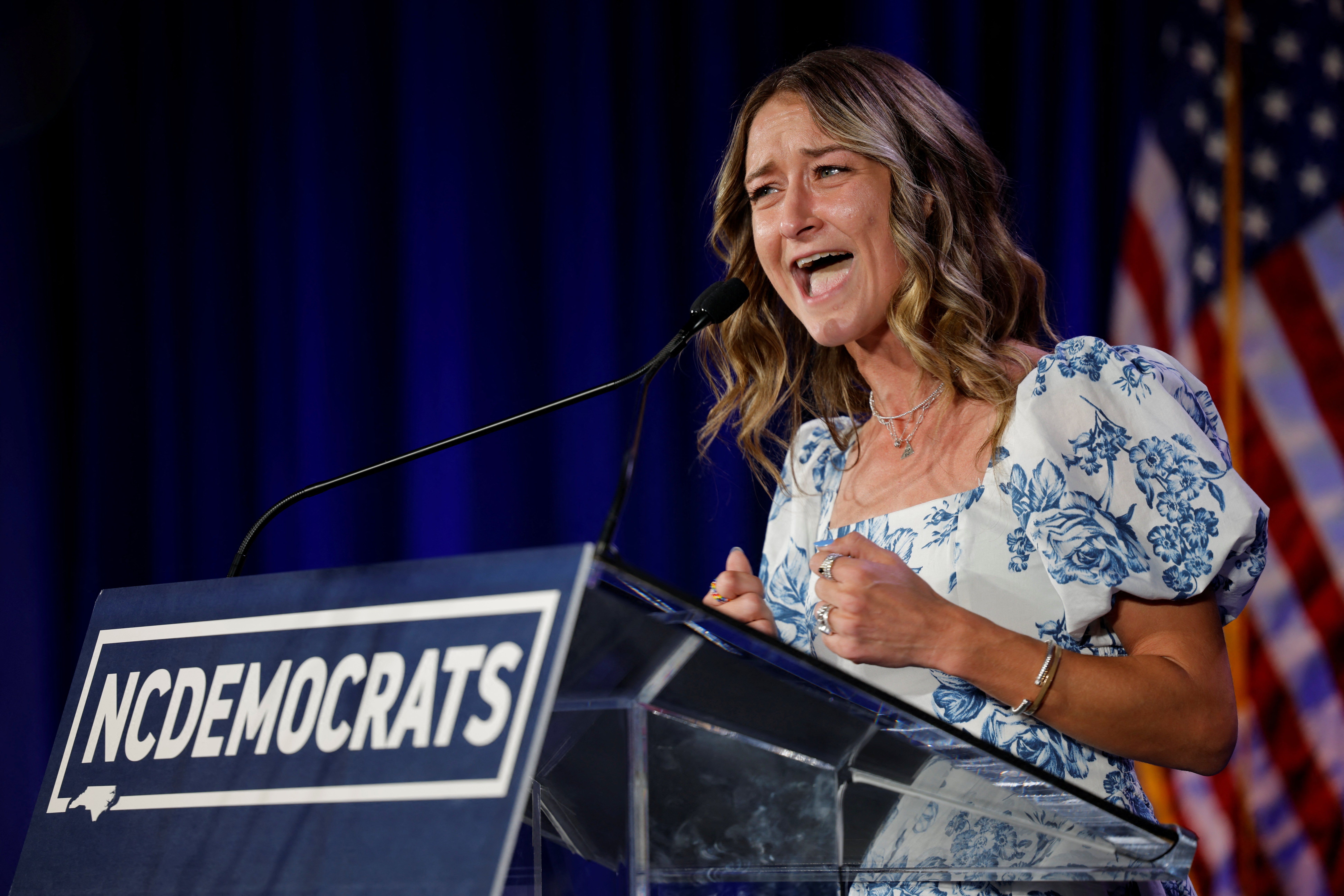 ​Anderson Clayton, chair of the North Carolina Democratic Party speaks after Democrat Josh Stein won the North Carolina governor's race, in Raleigh, North Carolina, U.S., November 5, 2024. 