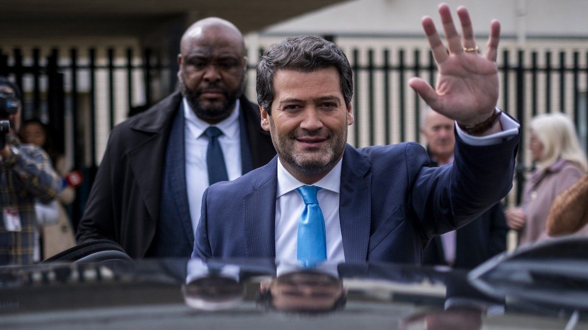 Andre Ventura, the leader of the party, is casting his vote to elect the new Prime Minister of Portugal at the Parque das Nacoes school in Lisbon, Portugal, on March 10, 2024. Pre-election polls are indicating that the Democratic Alliance (AD) is the likely winner of the legislative elections. 