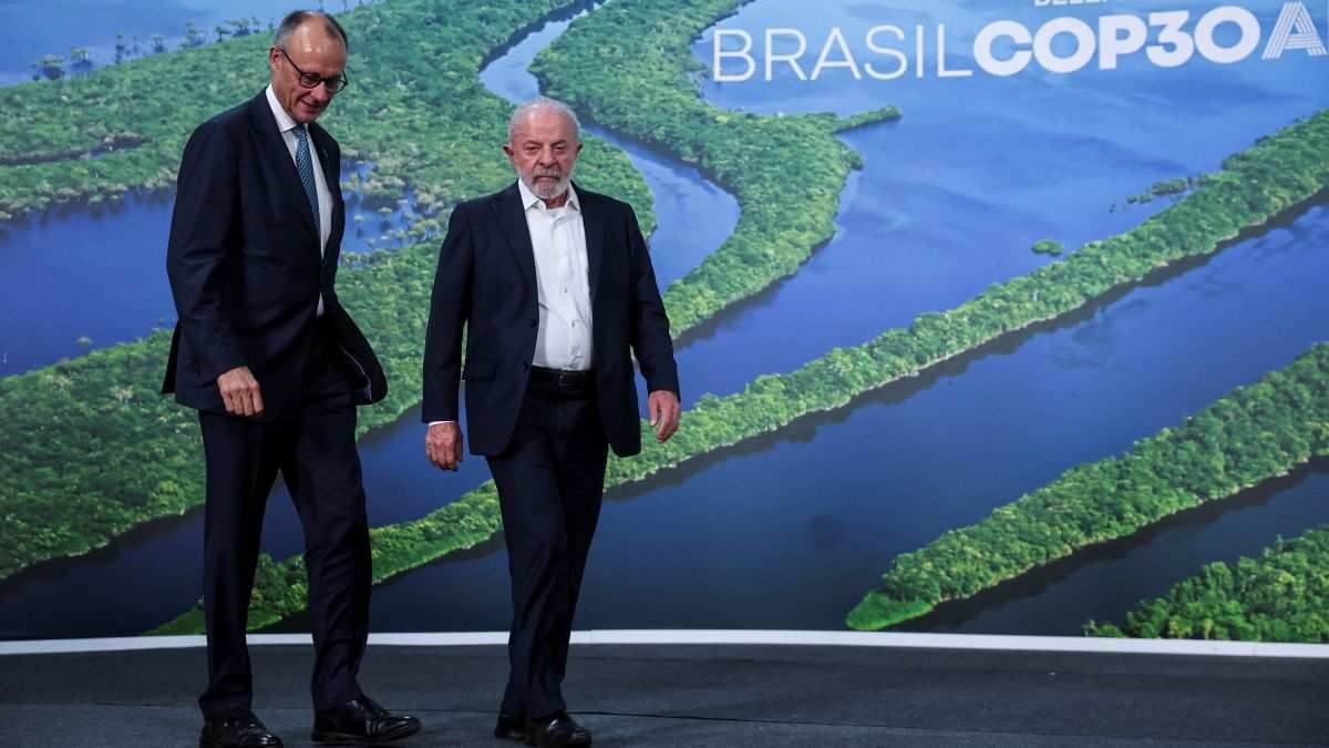 ​Brazil's President Luiz Inácio Lula da Silva and Germany's Chancellor Friedrich Merz at the UN Climate Change Conference (COP30), in Belem, Brazil, on November 7, 2025.