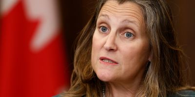 ​Canada's Deputy Prime Minister and Minister of Finance Chrystia Freeland speaks to journalists on Parliament Hill. 