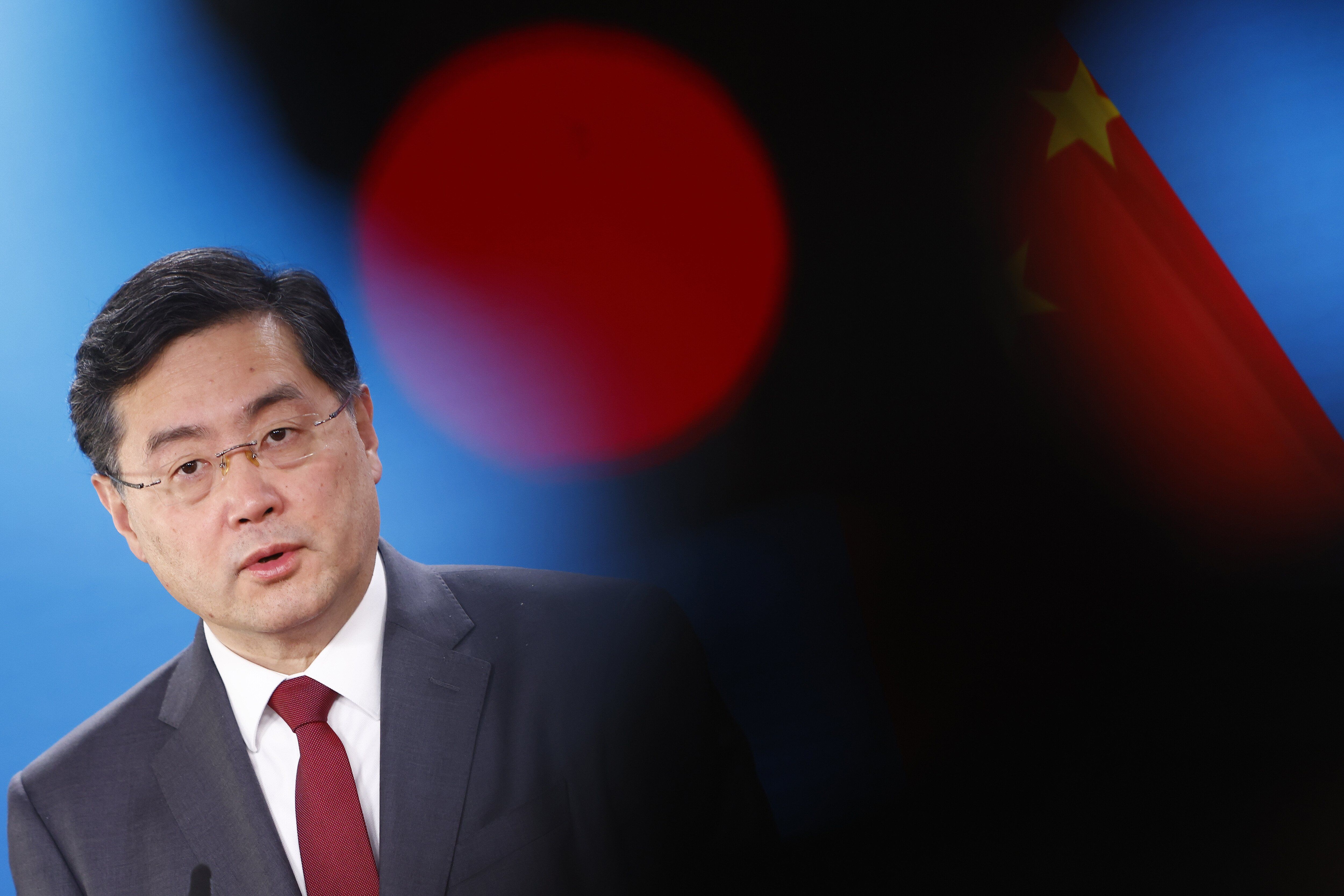 Chinese Foreign Minister Qin Gang address the media in Berlin, Germany.