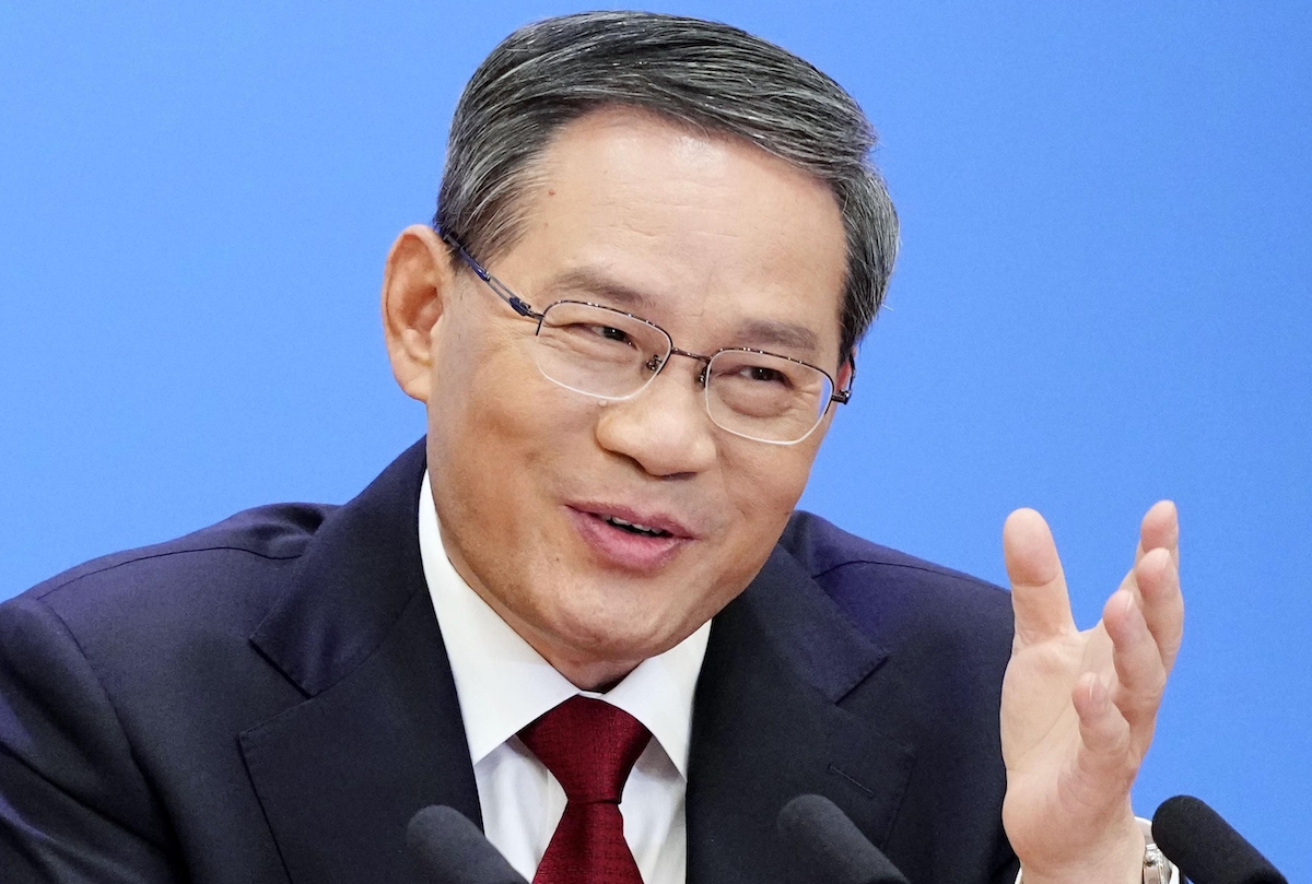 Chinese Premier Li Qiang speaks at his first press conference after his appointment to the post at the Great Hall of the People in Beijing last March.