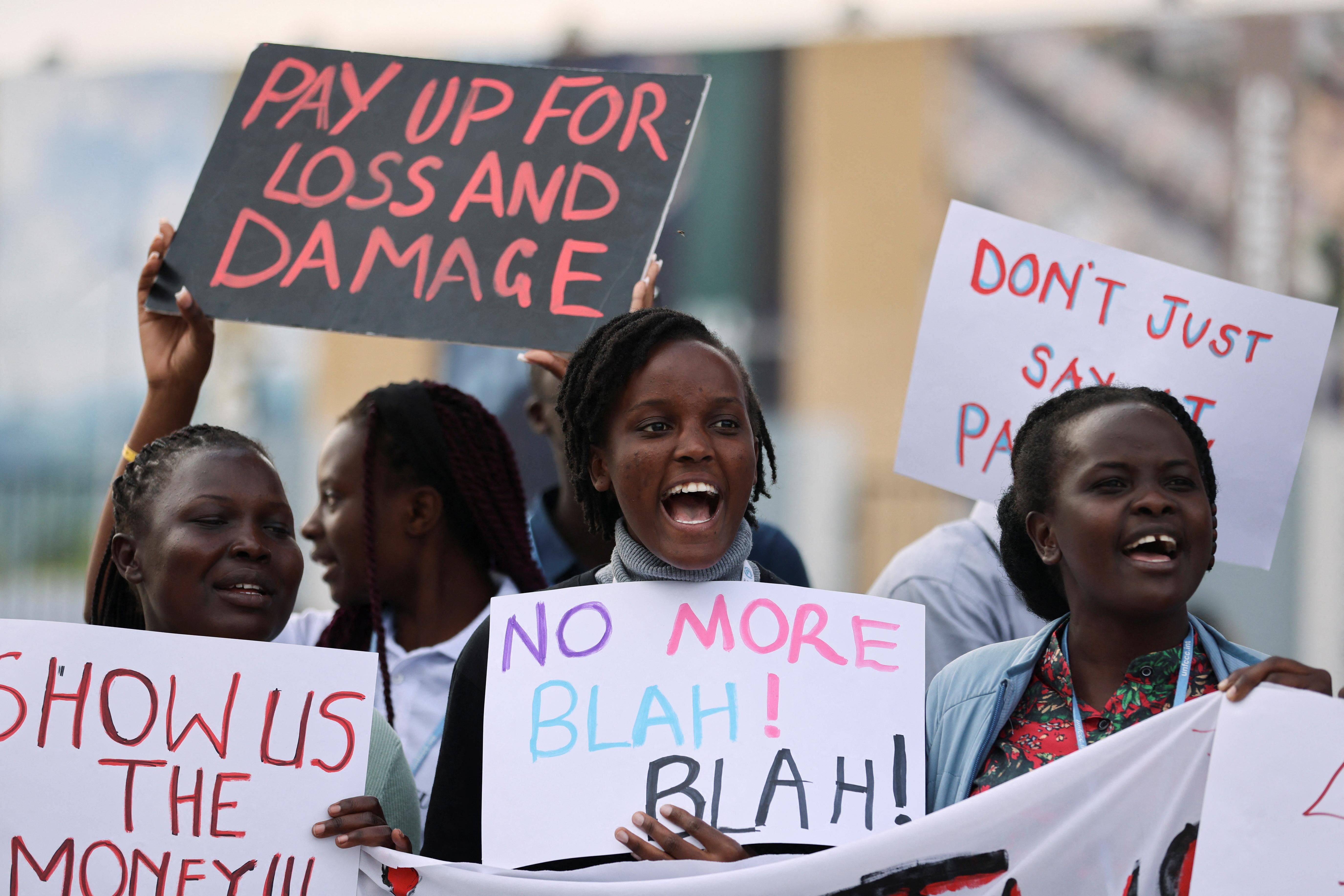 Climate activists take part in a protest during COP27 in Sharm el-Sheikh, Egypt.