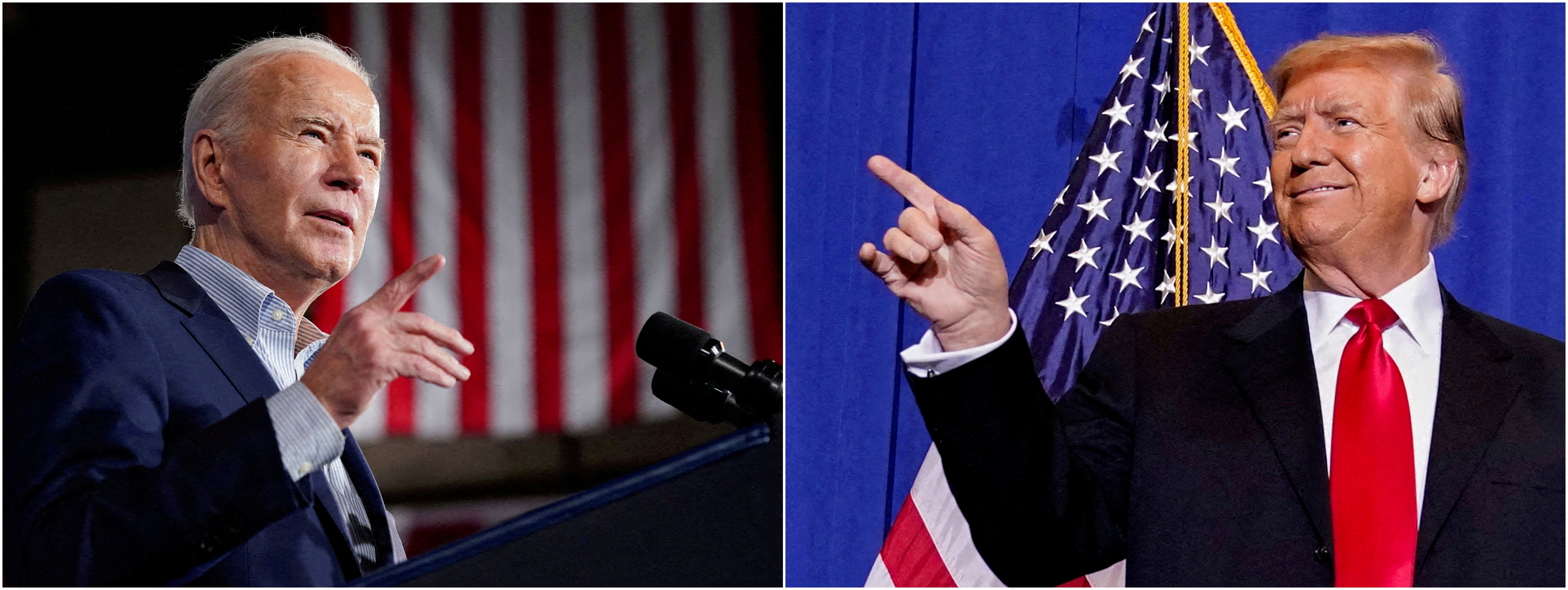 ​Combination picture showing U.S. President Joe Biden delivering remarks on lowering costs for American families. 