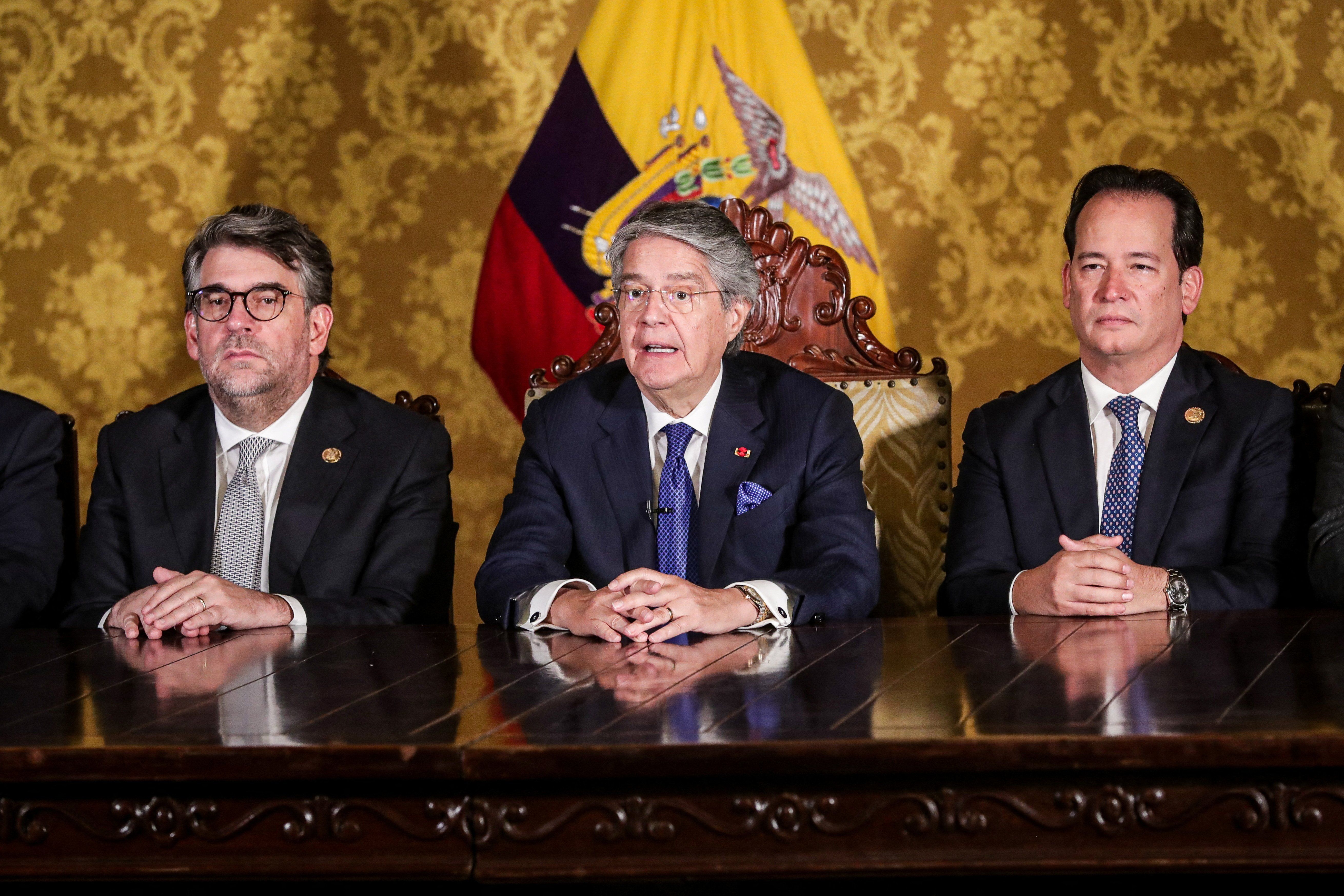 Ecuador's President Guillermo Lasso addresses the nation in Quito.