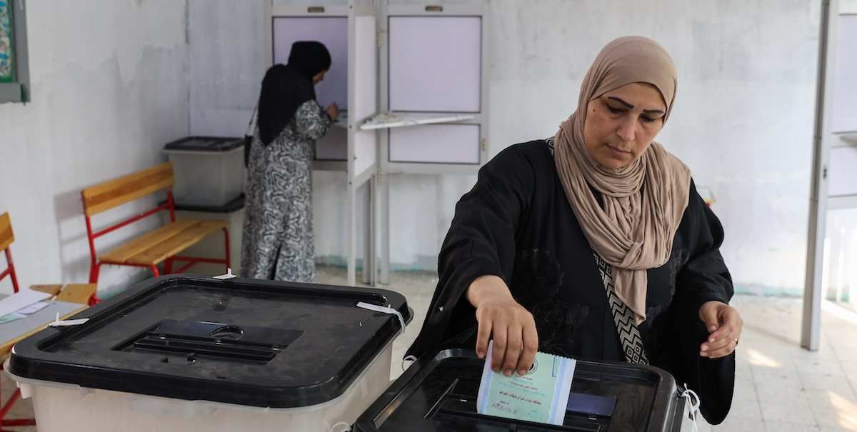 Egyptians head to the polls to elect a new parliament during the first round of the Egyptian parliamentary elections in Giza, Egypt, on November 10, 2025. 
