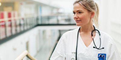 Female doctor in hospital setting.