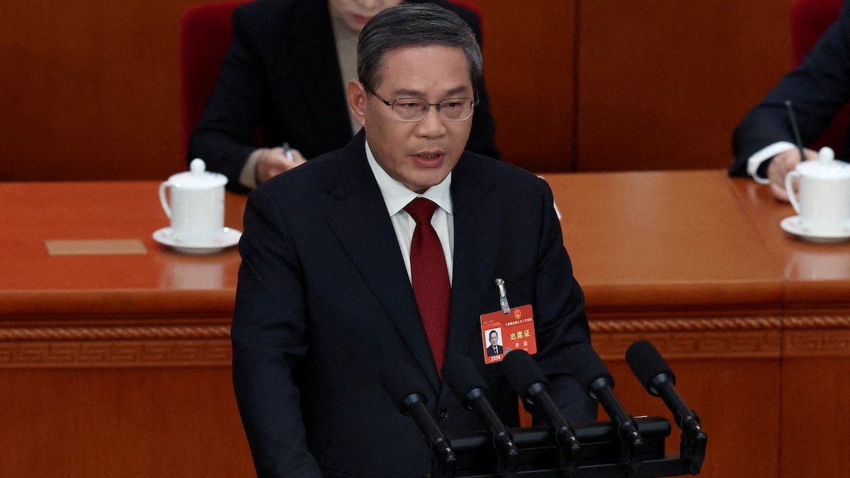 ​FILE PHOTO: Chinese Premier Li Qiang delivers the work report at the opening session of the National People's Congress (NPC) at the Great Hall of the People in Beijing, China March 5, 2024. 