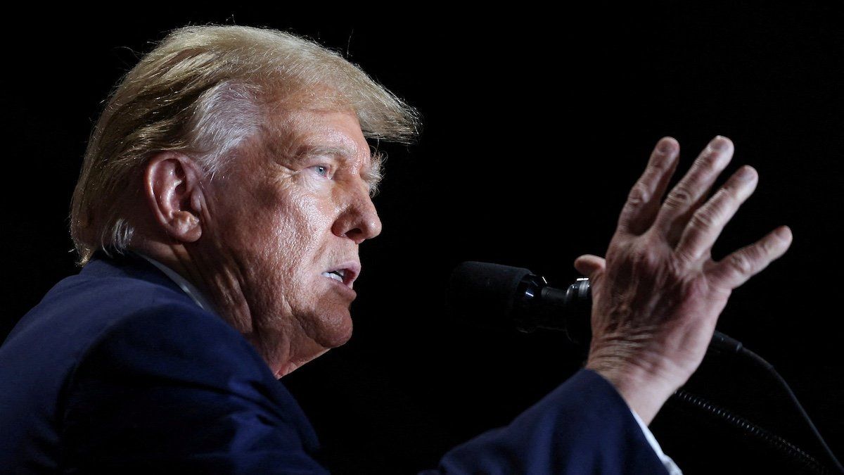 ​FILE PHOTO: Republican presidential candidate and former U.S. President Donald Trump speaks on stage during a campaign rally tonight in Richmond, Virginia, U.S. March 2, 2024. 