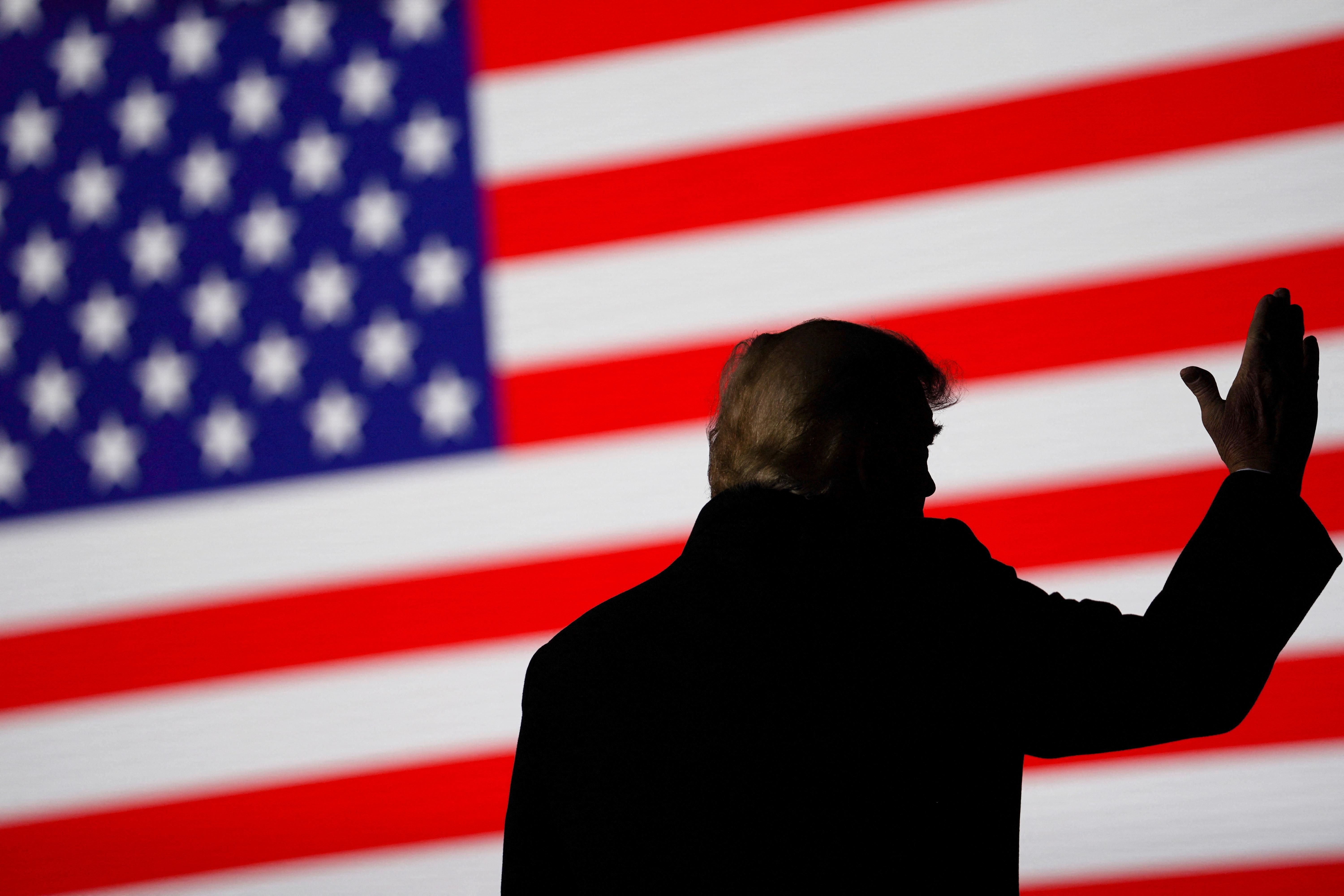 Former U.S. President Donald Trump at a rally in Conroe, Texas.