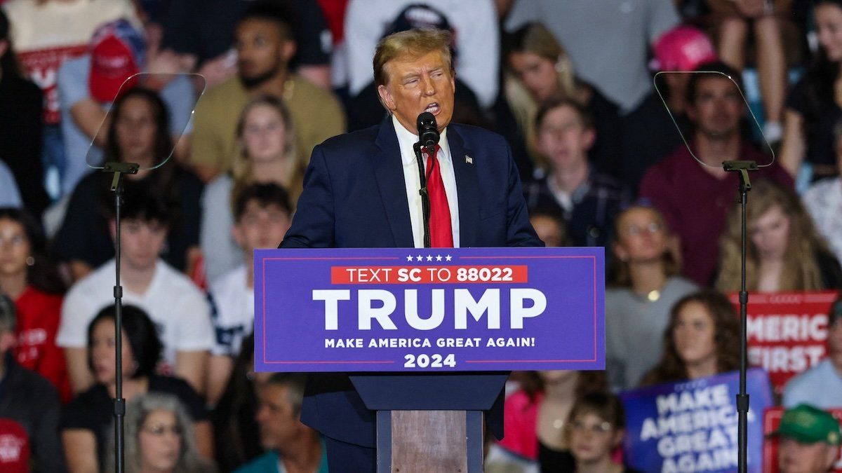 ​Former US President Donald Trump speaks as he holds a campaign rally in Conway, South Carolina, February 10, 2024.