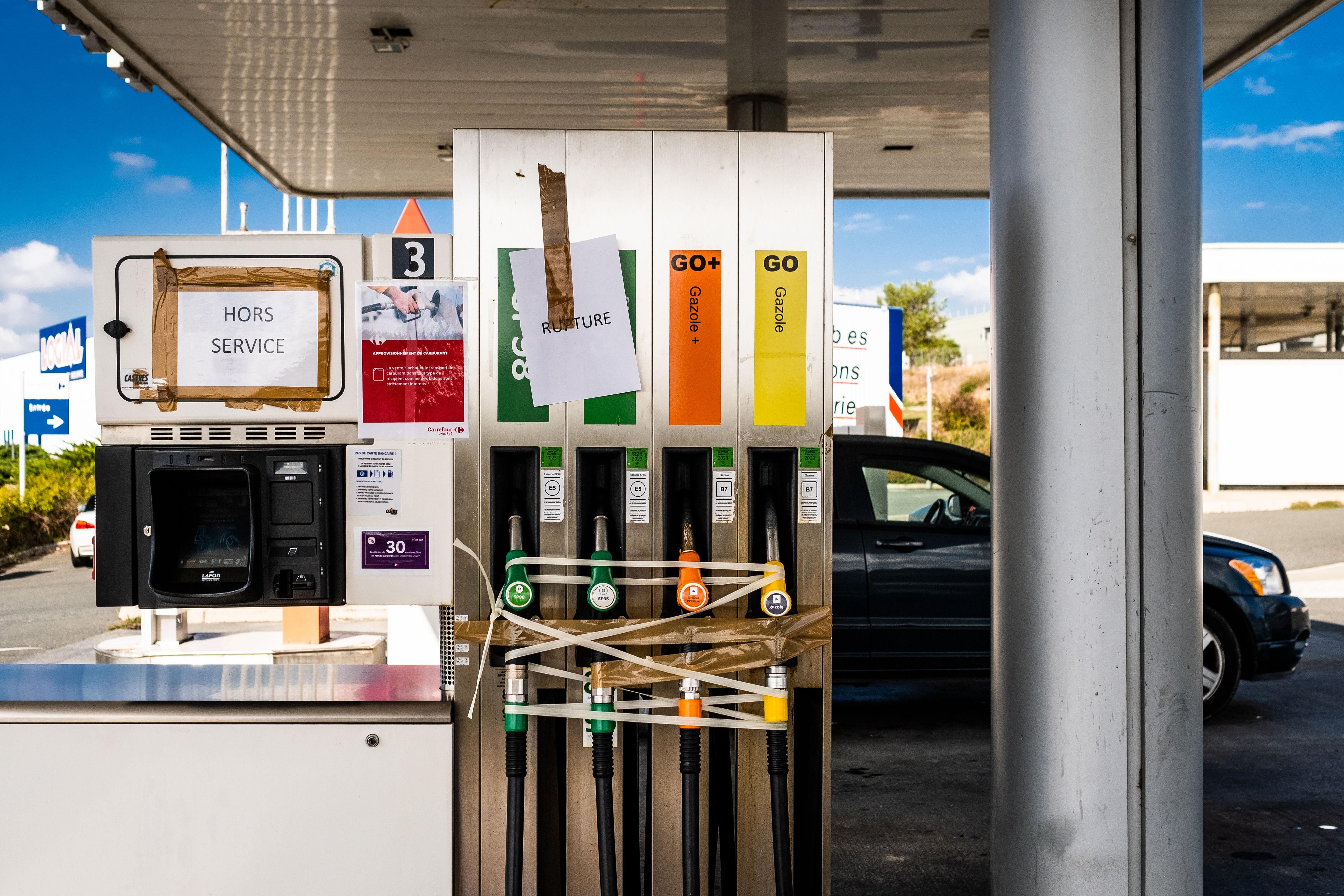 Gasoline pump out of gas following the strike of the employees of the oil refineries in France.