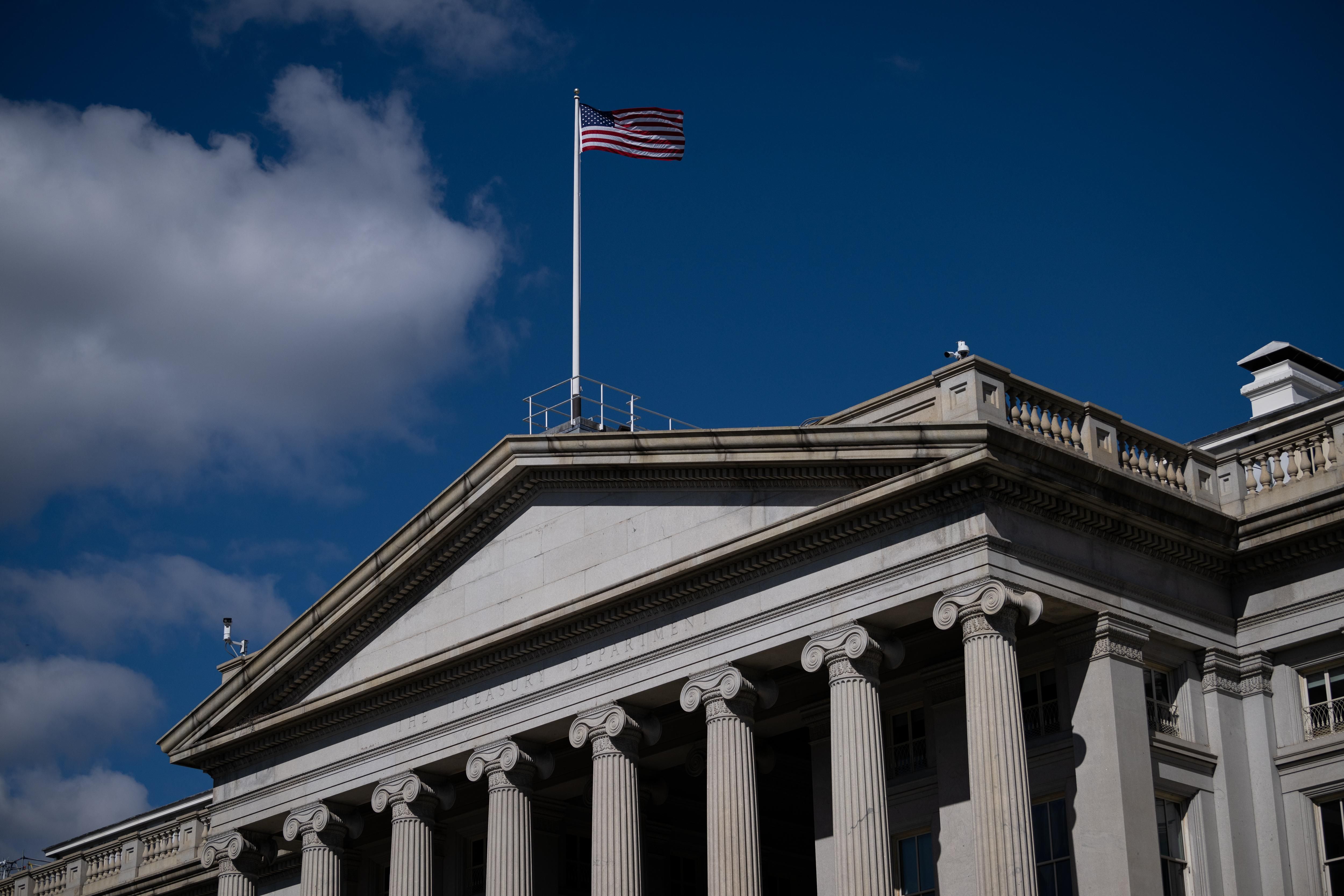 General view of the US Department of the Treasury in Washington, DC.