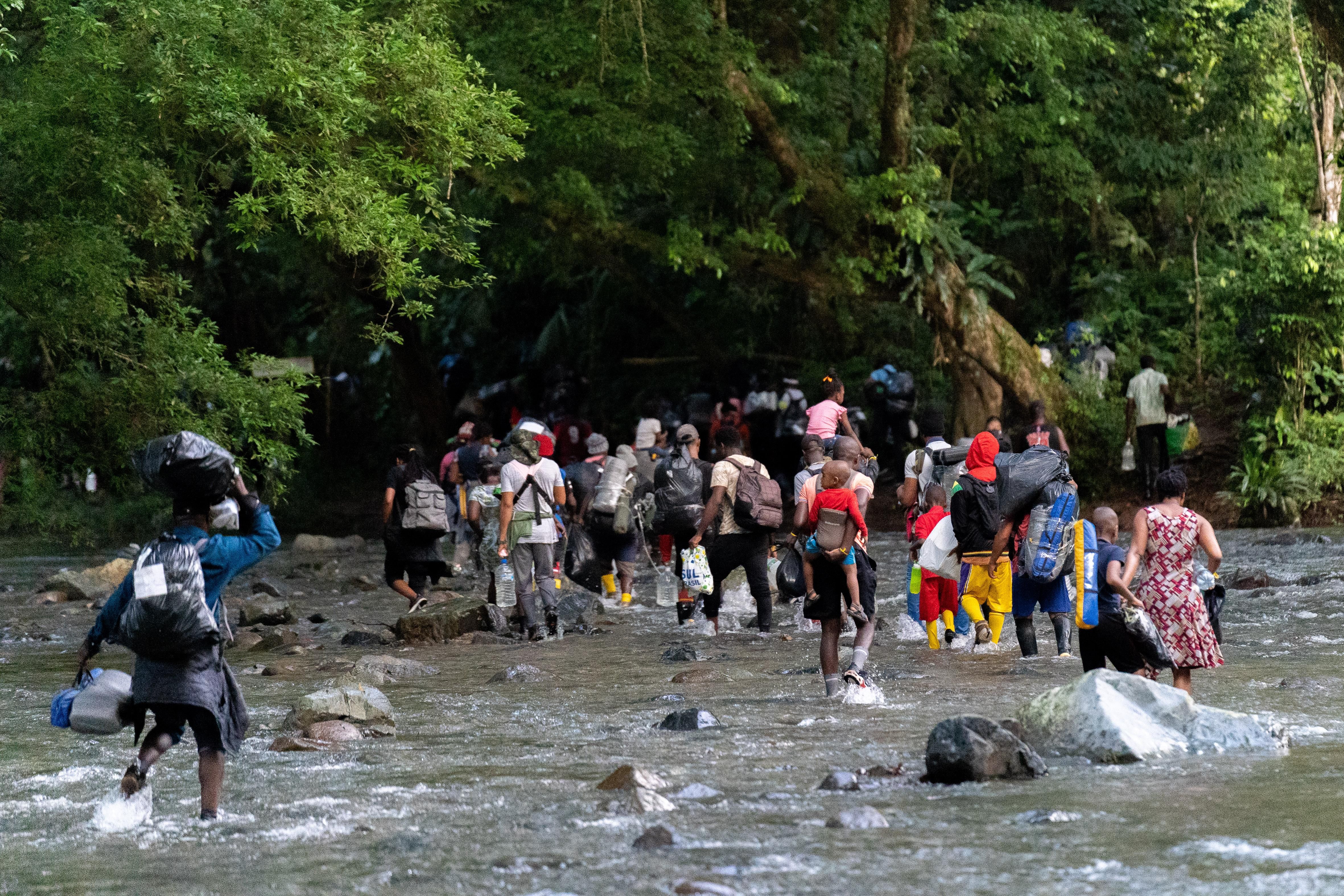 Haitian migrants trek through the Darien Gap towards the border with Panama.